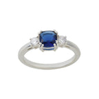6x6mm Cushion Blue Sapphire Three-Stone Ring 925 Sterling Silver