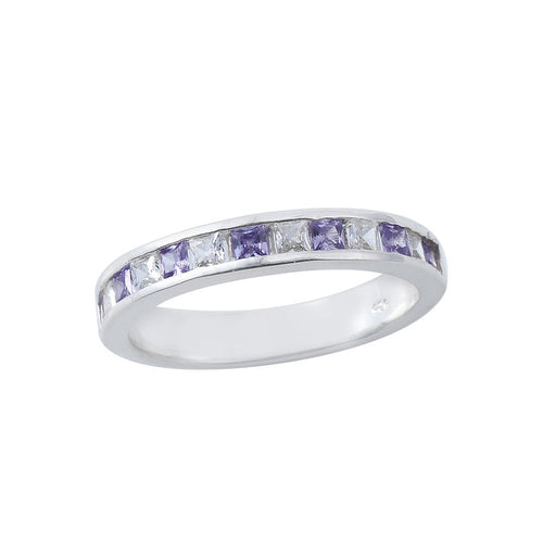 2x2mm Tanzanite and White Topaz Eternity Band Ring 925 Sterling Silver