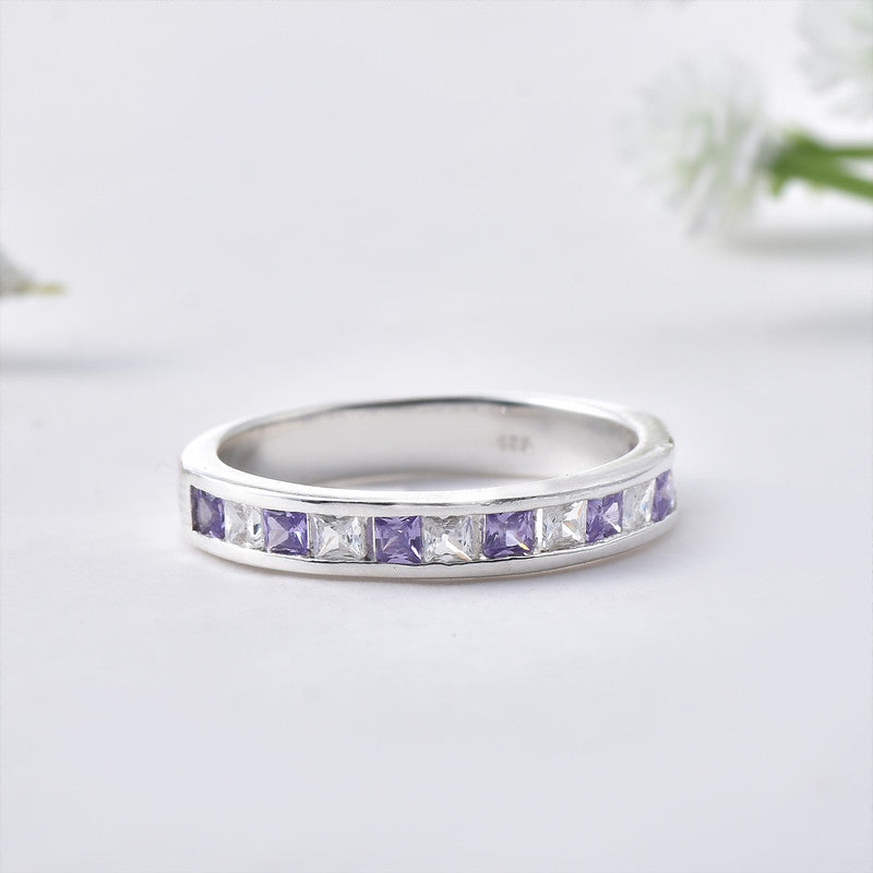 2x2mm Tanzanite and White Topaz Eternity Band Ring 925 Sterling Silver