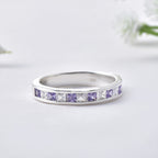 2x2mm Tanzanite and White Topaz Eternity Band Ring 925 Sterling Silver