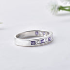 2x2mm Tanzanite and White Topaz Eternity Band Ring 925 Sterling Silver