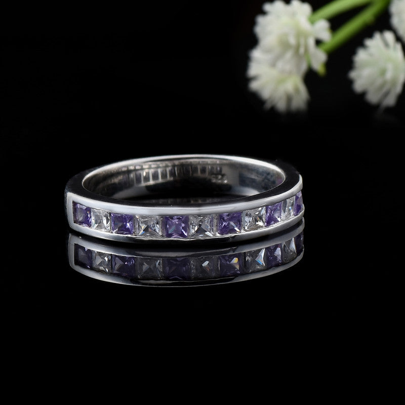 2x2mm Tanzanite and White Topaz Eternity Band Ring 925 Sterling Silver