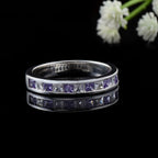2x2mm Tanzanite and White Topaz Eternity Band Ring 925 Sterling Silver