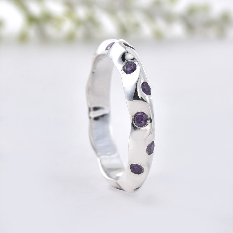 2x2mm Round Amethyst Eternity Band Ring 925 Sterling Silver