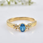 6x4mm Oval London Blue Topaz Ring 925 Sterling Silver Yellow Gold