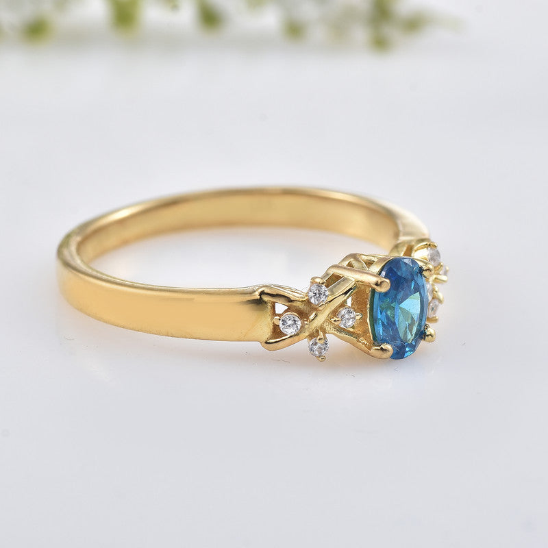 6x4mm Oval London Blue Topaz Ring 925 Sterling Silver Yellow Gold
