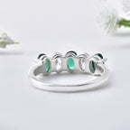 6x4mm Oval Emerald Ring 925 Sterling Silver with White Accents