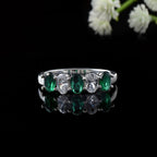 6x4mm Oval Emerald Ring 925 Sterling Silver with White Accents