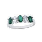 6x4mm Oval Emerald Ring 925 Sterling Silver with White Accents