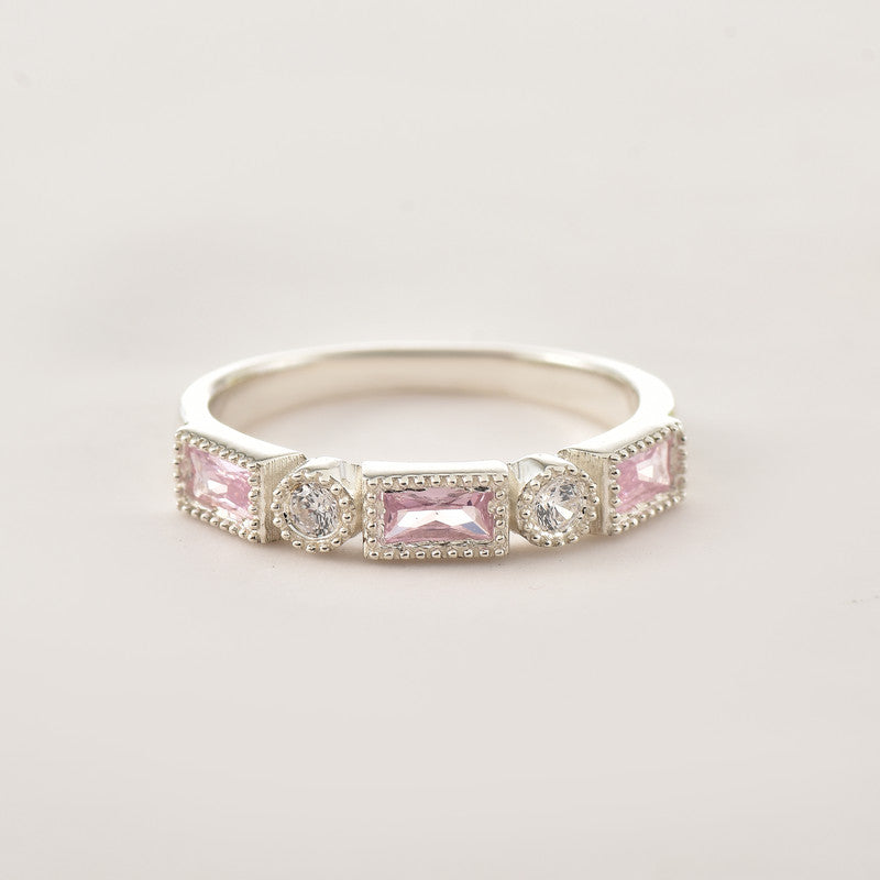 4x2 mm Baguette Cut Pink Topaz and White Topaz 925 Sterling Silver Ring