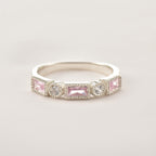 4x2 mm Baguette Cut Pink Topaz and White Topaz 925 Sterling Silver Ring