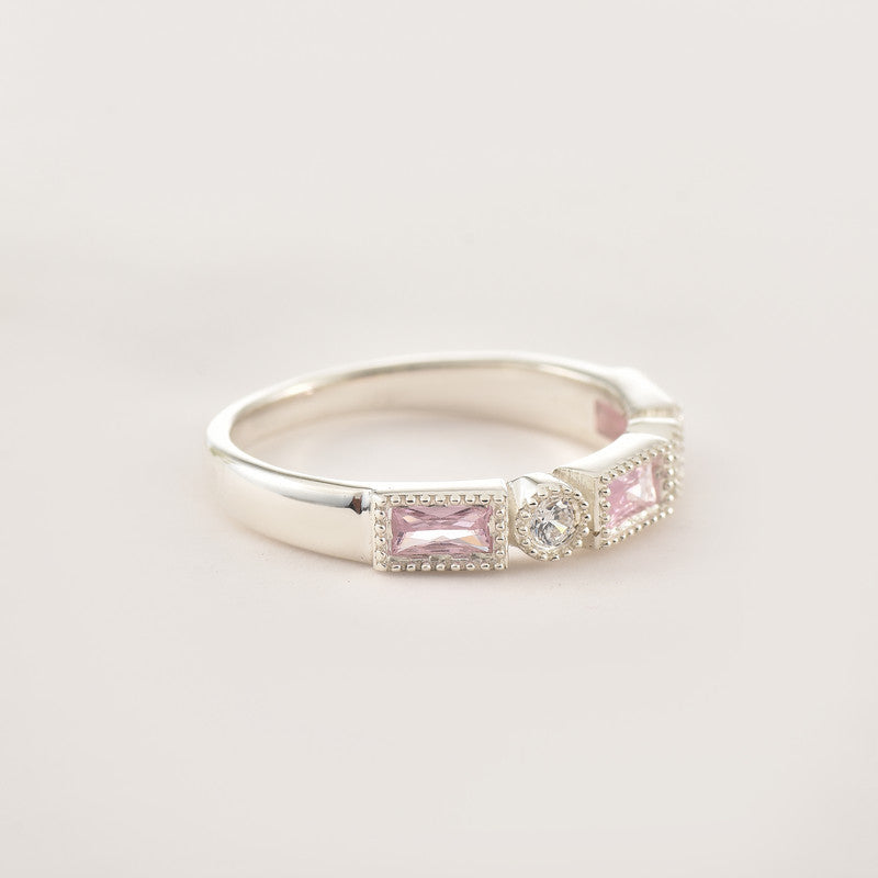 4x2 mm Baguette Cut Pink Topaz and White Topaz 925 Sterling Silver Ring