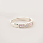 4x2 mm Baguette Cut Pink Topaz and White Topaz 925 Sterling Silver Ring