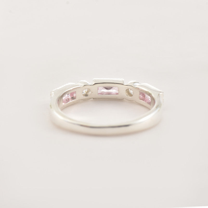 4x2 mm Baguette Cut Pink Topaz and White Topaz 925 Sterling Silver Ring
