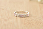 4x2 mm Baguette Cut Pink Topaz and White Topaz 925 Sterling Silver Ring