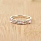 4x2 mm Baguette Cut Pink Topaz and White Topaz 925 Sterling Silver Ring