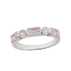 4x2 mm Baguette Cut Pink Topaz and White Topaz 925 Sterling Silver Ring