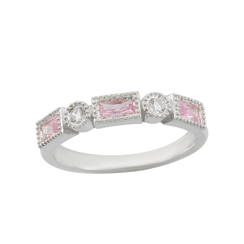 4x2 mm Baguette Cut Pink Topaz and White Topaz 925 Sterling Silver Ring