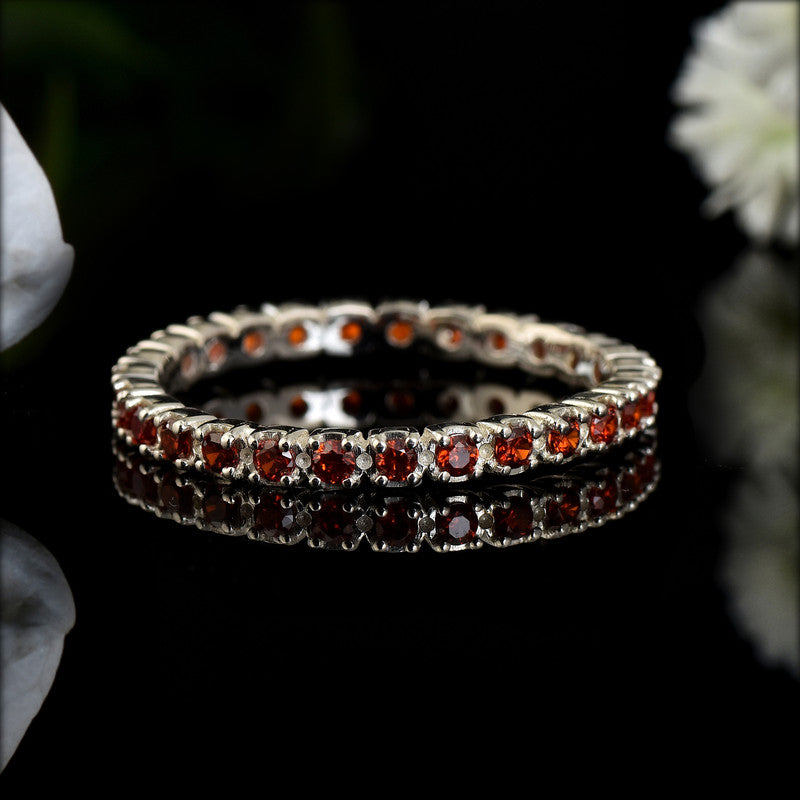 2x2mm Round Garnet Eternity Band Ring 925 Sterling Silver