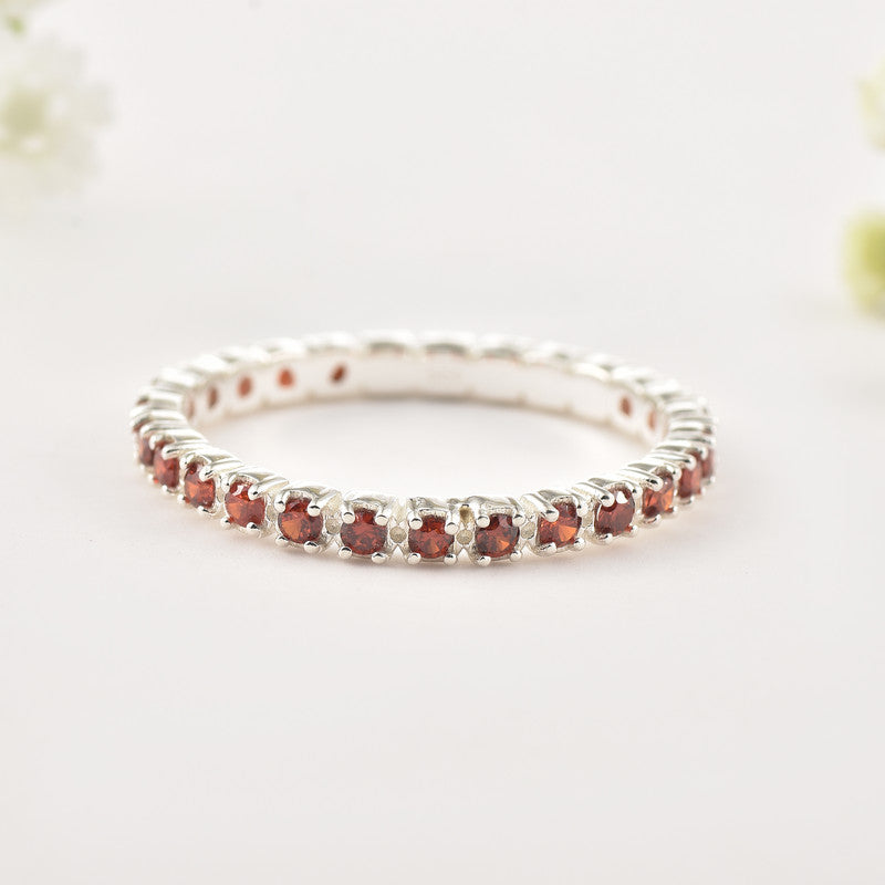 2x2mm Round Garnet Eternity Band Ring 925 Sterling Silver