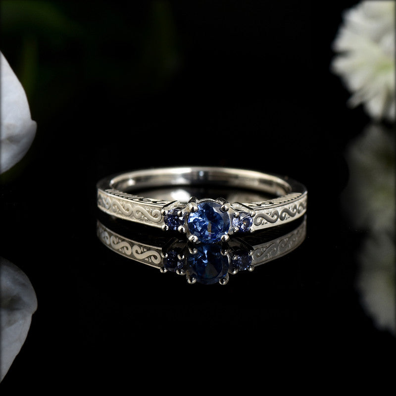4mm Round Tanzanite Three-Stone Ring 925 Sterling Silver