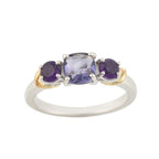 6mm Cushion Amethyst Three-Stone Ring 925 Sterling Silver