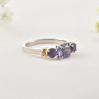 6mm Cushion Amethyst Three-Stone Ring 925 Sterling Silver