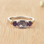 6mm Cushion Amethyst Three-Stone Ring 925 Sterling Silver