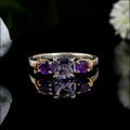 6mm Cushion Amethyst Three-Stone Ring 925 Sterling Silver