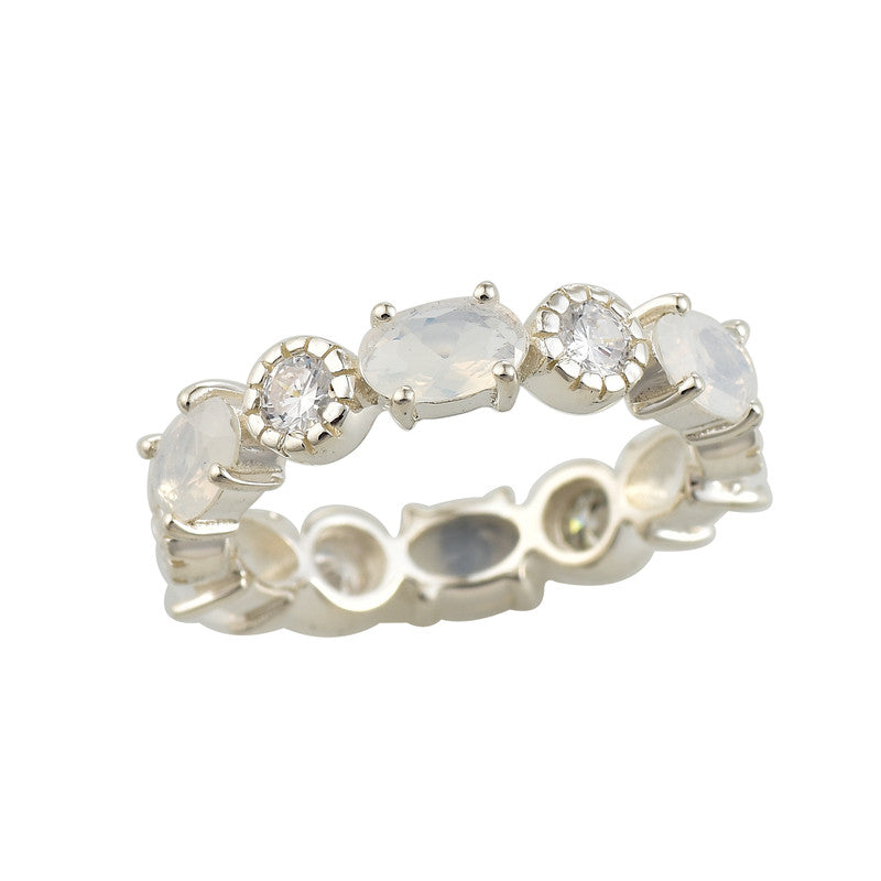 6x4mm Oval Moonstone Eternity Ring 925 Sterling Silver