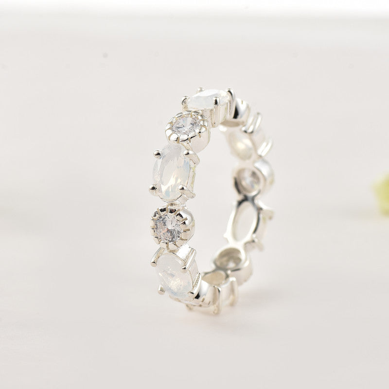 6x4mm Oval Moonstone Eternity Ring 925 Sterling Silver