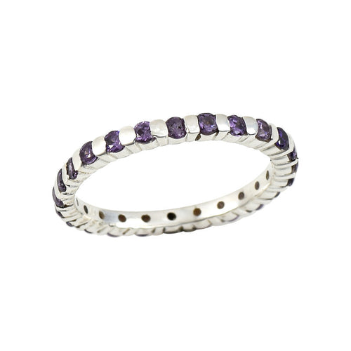 2x2mm Round Amethyst Eternity Band Ring 925 Sterling Silver