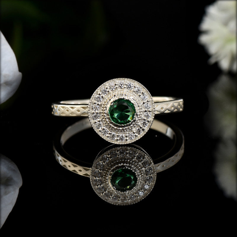 4x4mm Round Emerald Halo Ring 925 Sterling Silver