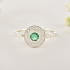4x4mm Round Emerald Halo Ring 925 Sterling Silver