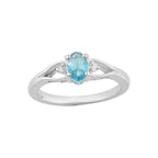 6x4mm Oval Swiss Blue Topaz Three Stone Ring 925 Sterling Silver