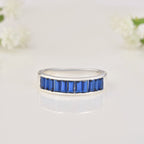 925 Sterling Silver 4x2mm Baguette-Cut Blue Sapphire Eternity Band Ring