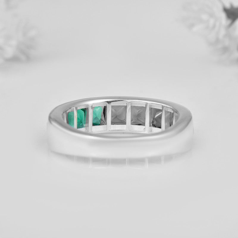 925 Sterling Silver 4x4mm Square-Cut Emerald Eternity Band Ring