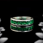925 Sterling Silver 4x4mm Square-Cut Emerald Eternity Band Ring