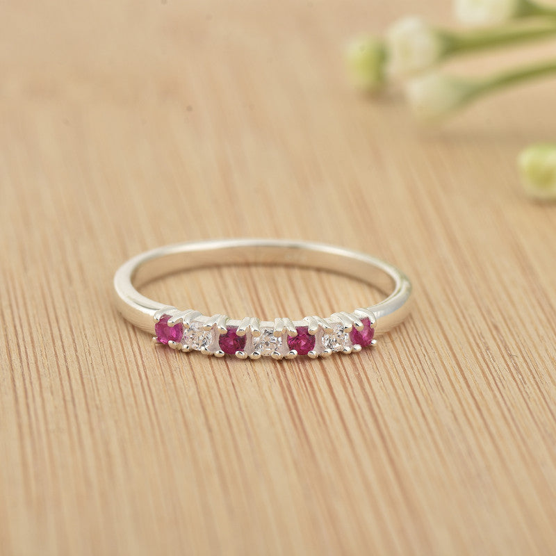 2x2mm Round Rhodolite Garnet Half Eternity Band Ring 925 Sterling Silver