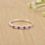 2x2mm Round Rhodolite Garnet Half Eternity Band Ring 925 Sterling Silver