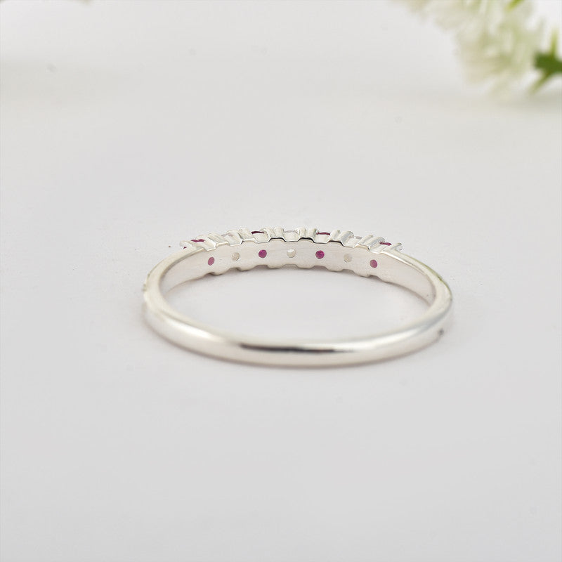 2x2mm Round Rhodolite Garnet Half Eternity Band Ring 925 Sterling Silver