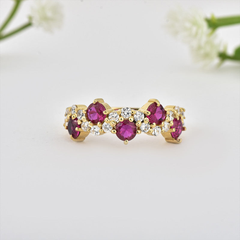 4x4mm Round Rhodolite Garnet Infinity Band Ring - 925 Sterling Silver Yellow Plated
