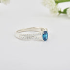925 Sterling Silver 6x4mm Oval London Blue Topaz Solitaire with Accents Ring