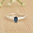 925 Sterling Silver 6x4mm Octagon Blue Sapphire Solitaire Ring