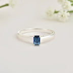 925 Sterling Silver 6x4mm Octagon Blue Sapphire Solitaire Ring