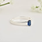 925 Sterling Silver 6x4mm Octagon Blue Sapphire Solitaire Ring