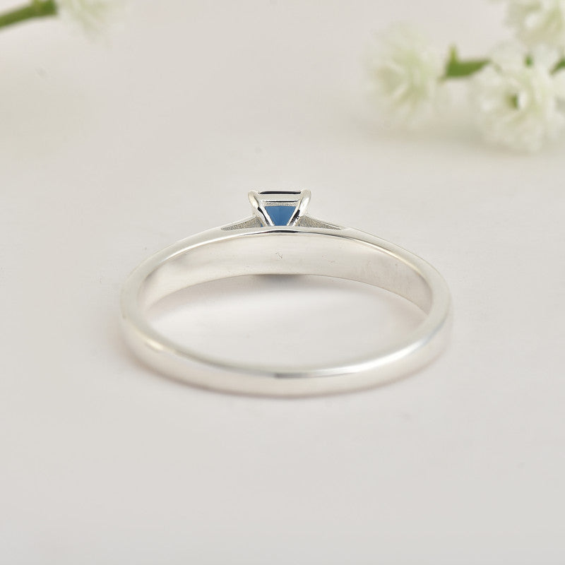 925 Sterling Silver 6x4mm Octagon Blue Sapphire Solitaire Ring