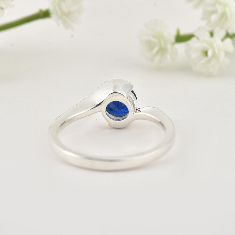 925 Sterling Silver 6x6mm Round Blue Sapphire Solitaire Ring