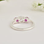 925 Sterling Silver 5x5mm Round White Topaz Ring with Ruby Side Stones