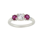 925 Sterling Silver 5x5mm Round White Topaz Ring with Ruby Side Stones